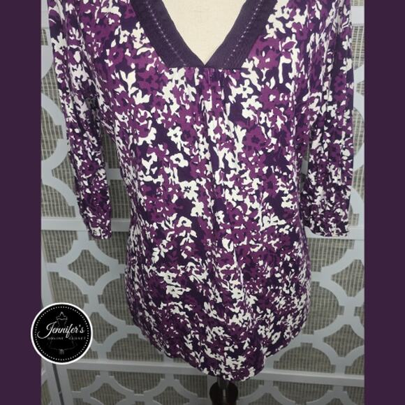 Merona Purple and White Ribbon V-Neck 3/4 Sleeve Knit Top Size Large - Picture 5 of 10